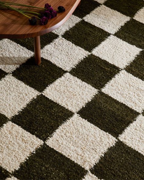 Checker Wool Rug Forest Diy Checkered Rug, Checkered Home Decor, Checkerd Rug, Checker Carpet, Organic Modern Rug, Checkered Rug Bedroom, Checkerboard Carpet, Rugs In Bedroom Aesthetic, Basement Game Room Ideas