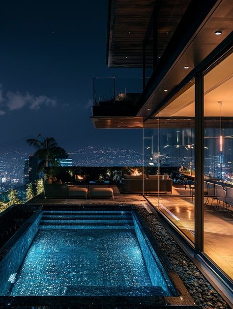 Japan Luxury Aesthetic, Luxury Penthouse Aesthetic, Manifestation House, Nyc Penthouse Luxury, Cozy Mansion, Aesthetic Penthouse, Penthouse Pool, Penthouse With Pool, Penthouse Luxury