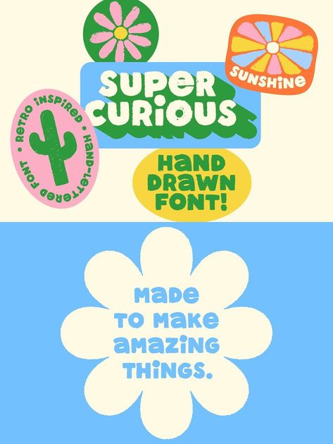 Super Curious! A Modern Vintage Font, #Display #Fonts Cute Typography Logo, Summer Fonts, Fun Logo Design, Cute Fonts Alphabet, Playful Fonts, Kids Graphic Design, Font Love, Summer Font, Ui Ux 디자인