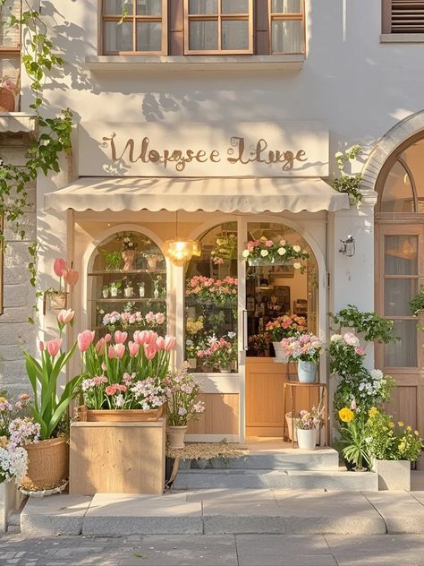 Small Flower Shop, Flower Shop Design, Outdoor Cafe, Cute Cafe, Old Anime, Sims House, Flower Boxes, Small Flowers, Flower Shop