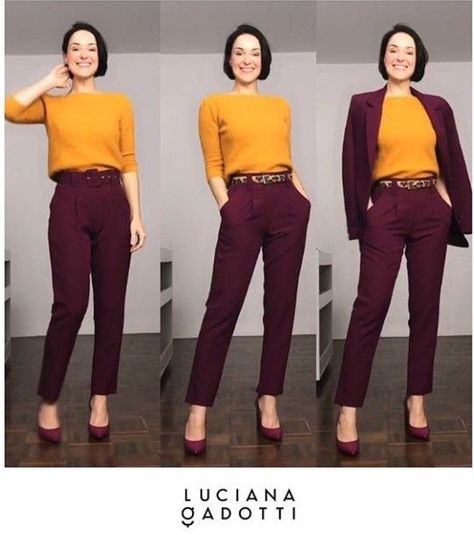 Burgundy Pants Outfit Work Summer, Wine Combinations Outfit, Oxblood Pants Outfit, Burgandy Pants Work Outfit, Wine Colored Pants Outfit Work, Aubergine Pants Outfits, Maroon Work Outfit, Wine Trousers Outfit, Maroon And Gold Outfit