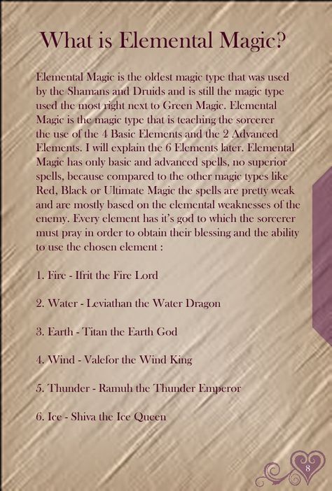 KHSB Page 8 - What Is Elemental Magic - by *WeapondesignerDawe on deviantART Elemental Witch, Air Magic, Witchy Tips, Magic System, Elemental Magic, Elemental Powers, Grimoire Book, Magick Spells, Book Of Shadow