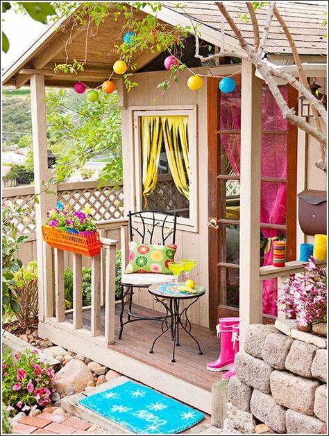 Turning A Shed into a Playroom | DIY yard idea Outdoor Kids Playhouse, Kids Playhouse Outdoors, Paper Lantern Lights, Wendy House, Build A Playhouse, Playhouse Outdoor, She Sheds, Kids Playhouse, Bohol