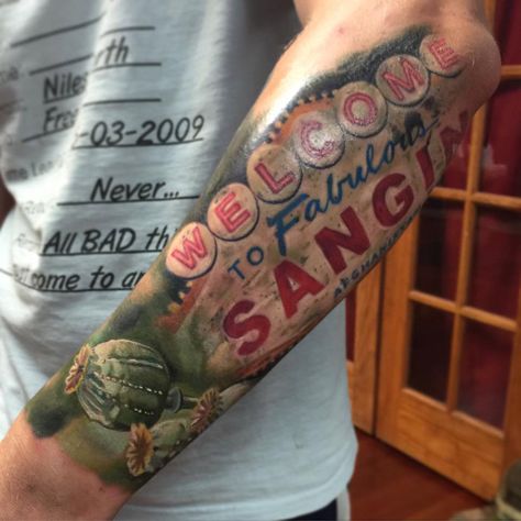 Welcome to fabulous Sangin, Afghanistan, by Pony Lawson. Afghanistan Tattoo, Lest We Forget Tattoo, Cover Ups Tattoo, Hot Rod Tattoo, Remembrance Flowers, Cream Tattoo, See Tattoo, Poppies Tattoo, Plant Tattoo