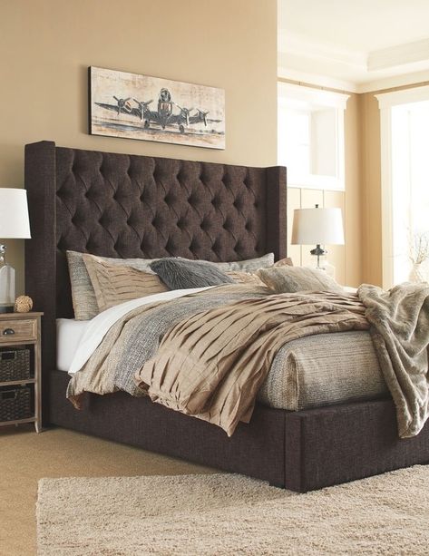 Brown Bed Design, Brown Headboard Bedroom, Brown Headboard, Upholstered Bed With Storage, Headboard Bedroom, Upholstered Bedroom, Brown Bed, King Upholstered Bed, Queen Upholstered Bed