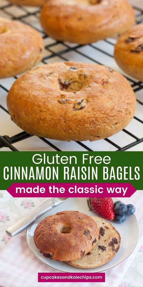 Gluten Free Cinnamon Raisin Bagels, Gluten Free Cinnamon Bagels, Bagel Recipe Gluten Free, Homemade Cinnamon Raisin Bagels, Vegan Gluten Free Bagels, Gluten Free Cinnamon Raisin Bread, Gf Bagels, Gluten Free Bagel Recipe, Cinnamon Raisin Bagels