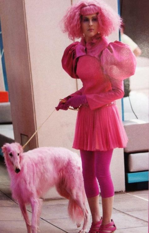 This is one of the two dogs (Borzoi or Russian Wolfhound) in the opening Capitol scene from The Hunger Games. Hunger Games Capitol, Hunger Games Outfits, Capitol Couture, Hunger Games Fashion, Tribute Von Panem, Drag Make-up, Hunger Games Movies, Pink Clothes, Hallowen Costume