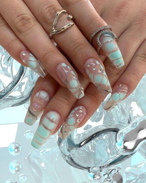 Aqua Elegance - Customizable False Nail Set Unique acrylic nails #zicxa-photos #zicxa #images #background #wallpaper #freepik #shutterstock #VN Aquatic Nails, Enchanted Nails, Aqua Nail, Fake Acrylic Nails, Aqua Nails, Nails Inspired, Shoe Nails, Flower Nail Designs, Beauty Make-up