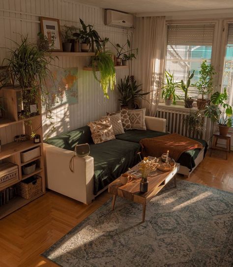 Earthy Studio Apartment Ideas, Plant Interior Design Living Room, Nature Apartment Aesthetic, Earthy Minimalist Living Room, Earthy Apartment Aesthetic, Plant Apartment Aesthetic, Home Astethic, Earthy Apartment, Boho Minimalist Living Room