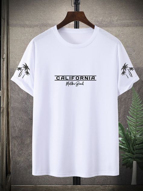 White Casual  Short Sleeve Polyester Letter,Tropical  Embellished Slight Stretch Summer Men Tops Tshirt Design Ideas Men, Polo Shirt Design Ideas, Minimal Shirt Design, Cool Shirt Designs, Typography T Shirt Design, Mens Tees Fashion, Free T Shirt Design, Design Jersey, Tshirt Printing Design