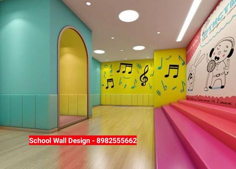 Cartoon Wall Painting Artist For School Room Ideas Cool, Music Room Ideas, Cartoon Wall Painting, Interior Design Sites, Space Preschool, Music Room Design, Music Classroom Decor, Kindergarten Interior, Preschool Designs