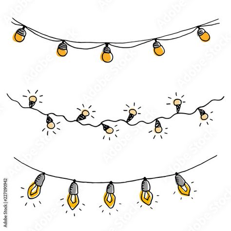 Stock Image: Set of hand drawn sketch garlands with light bulbs. Fairy Lights Drawing, Christmas Lights Drawing, Landscape Design Drawings, Light Garland, Color Inspo, Art Business, Christmas Garland, Diy Cards, Fairy Lights