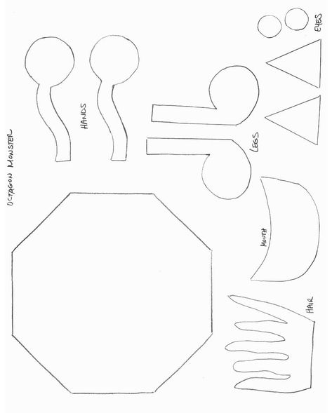 Shapes Crafts - Print your Octagon Monster Template at AllKidsNetwork.com Octagon Shape Activities For Preschool, Octagon Art Preschool, Octagon Activities For Preschool, Spatial Concepts Preschool, Shape Monster Craft, Monster Template, Shape Monster, Worksheet For Preschoolers, Shape Worksheets For Preschool