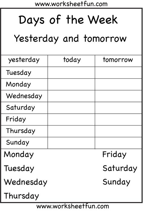 days of the week...my Jacey needs this!! Classroom English, Kindergarten Anchor Charts, Materi Bahasa Inggris, Primary English, First Grade Worksheets, Counting Worksheets, Learning English For Kids, English Worksheets For Kids, Learning Worksheets