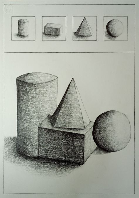 Still life, composition, geometric shape, Drawing, art Geometrical Shapes Shading, Shape Composition Art, Still Life Drawing Basic Shapes, Sketch Composition Ideas, Geometric Shapes Drawing Sketch, Proportions Drawing Objects, Shape And Form Art Drawings, Simple Composition Drawing, Basic Still Life Drawing