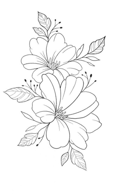 Line Art Tattoo Stencil, Flower Drawing Outline Sketch, Floral Line Tattoo Design, Floral Motif Design Drawings, Floral Drawing Simple, Flower Line Drawing Simple, Flower And Butterfly Drawing, Floral Outline Drawing, Line Work Flowers