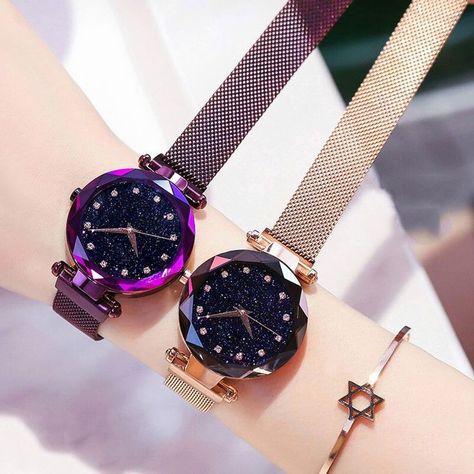 New brand Starry Sky Women Watch Fashion Elegant Magnet Buckle Vibrato Purple Gold Ladies Wristwatch Luxury Women Watches Sky Watch, Magical Accessories, Silver Pocket Watch, Gold Watches, Boho Tote, Wristwatch Fashion, Watch Fashion, Women Watches, Seiko Watches