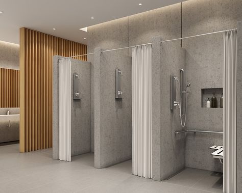 3 Ideas for Versatile and Lasting Public Restrooms and Showers - Symmons Led Cove Lighting, Cove Lights, Locker Room Shower, Public Shower, Gym Design Interior, Public Bathroom, Different Interior Design Styles, Bathroom Plan, Restroom Design