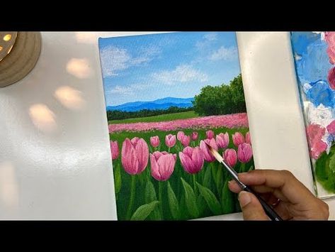 (33) Acrylic painting tulip flowers/ acrylic painting tutorial/ acrylic painting for beginners tutorial - YouTube Painting For Beginners Tutorial, Paint Tulips, Tutorial Acrylic Painting, Landscape Painting For Beginners, Painting Tutorial Acrylic, Flowers Acrylic Painting, Flower Tulip, Tulip Garden, Flowers Acrylic