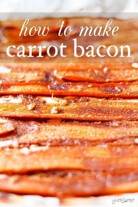 My carrot bacon is so easy to make; it's salty and savoury, with a touch of sweetness, and is made from just 5 basic store cupboard ingredients! Go and make some! | #carrotbacon #veganbacon #veganrecipe Air Fryer Carrot Bacon Recipe, Carrot Bacon Air Fryer, Vegan Bacon Carrots, Bacon Carrot Recipes, Best Vegan Air Fryer Recipes, Air Fryer Vegies Recipes, Vegan Carrot Bacon, Uses For Carrots, Maple Bacon Carrots