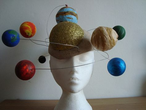 'Miss Universe' headpiece | Felt base with planets | Flickr Planet Headpiece, Solar System Headpiece, Space Headpiece, Solar System Hat, Miss Universe Costume, Solar System Costume, Universe Costume, Sun Costume, Space Hat