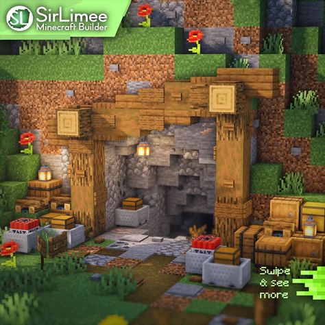 SirLimee | Minecraft Builder on Instagram: “Mine Entrance design ⛏ this one is inspired by @artic.uno_mc, i really like the style Follow me for more builds ~ Like and share with…” Minecraft River Bridge, Brewery Minecraft, Minecraft Mineshaft, Minecraft Mine Entrance, Minecraft Market, Mine Entrance, Minecraft Mine, Minecraft Underground, Minecraft Welten