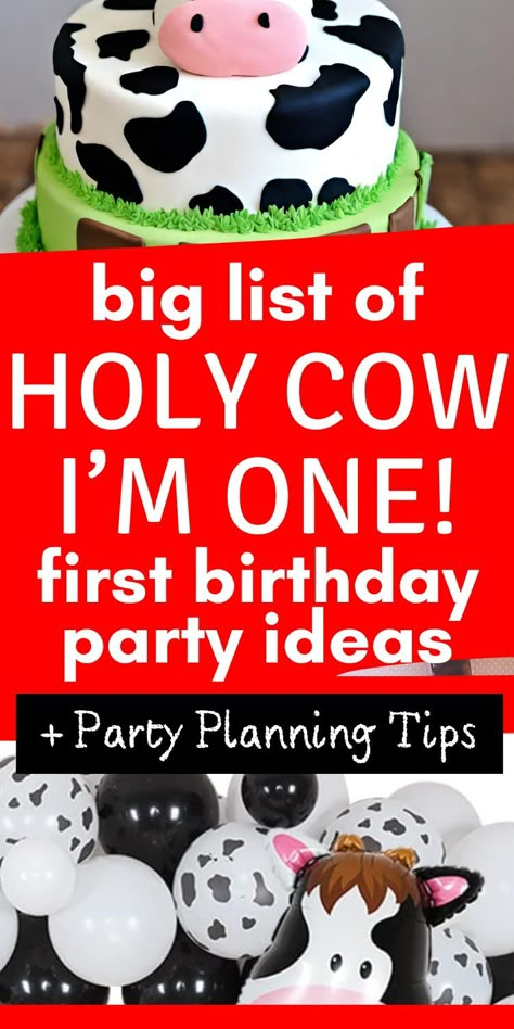 cow themed first birthday party 1st Birthday Party Food Ideas Cow Theme, Holy Cow I’m One Party Foods, Cow Birthday Ideas, Holy Cow I’m One Decorations, Holy Cow I’m One Food Ideas, Holy Cow Im One Birthday Girl Decor, Holy Cow I’m One Girl, Holy Cow Birthday Party Ideas, Cow Birthday Party Ideas