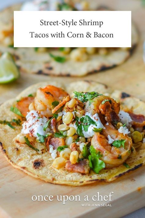 Shrimp And Corn, Lime Crema, Shrimp Tacos, Mango Salsa, It Goes On, Mexican Dishes, Seafood Dishes, Shrimp Recipes, Fajitas