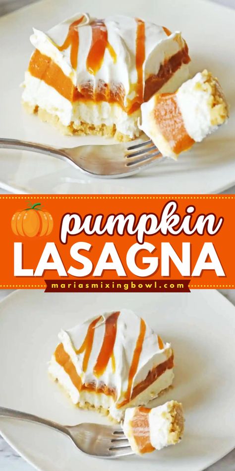 Are you looking for a fall food recipe that is good for beginners? Learn how to make this pumpkin lasagna recipe! It is simple yet sweet and tasty. You can have this delicious dessert without the need for baking. This savory pumpkin dish is a must-try! Pumpkin Cheesecake Lasagna Taste Of Home, Easy Fall Desserts Quick And Simple, Sweet Lasagna Recipe, Canned Pumpkin Desserts, Canned Pumpkin Recipes Dessert, Recipes With Canned Pumpkin, Pumpkin Fluff Dessert, Dessert Lasagna Recipes, Canned Pumpkin Recipes Easy