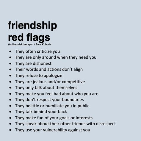 Sara Kuburic on Instagram: “Red + Green Flags 🚩#millennialtherapist #friendship” Bad Friendships, Friendship Red Flags, Toxic Friendships Quotes, Friendship Breakup Quotes, Bad Friendship Quotes, Therapist Quotes, Bad Friendship, Friendship Breakup, Fake Friendship