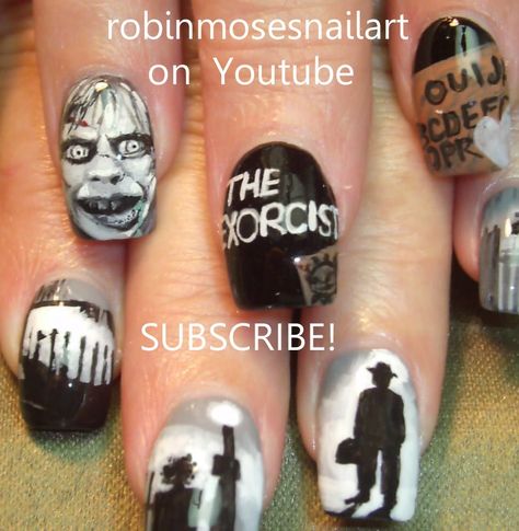 The Exorcist.... Exorcist Nails, Scary Nail Art, Scary Nails, Robin Moses, Horror Nails, Shellac Nail Art, Crazy Nail Designs, Halloween Acrylic Nails, Nail Art Pictures