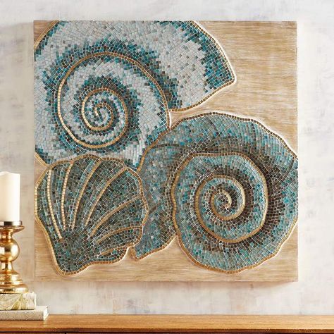 Beach House Decor Coastal Style, Mosaic Art Diy, Spiral Art, Shell Mosaic, Mosaic Art Projects, Blue Mosaic, Mosaic Diy, Indoor Patio Furniture, Coastal Cottage