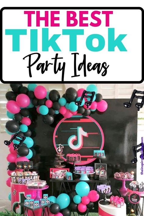 TikTok Party Ideas Tiktok Bday Party Ideas, Tiktok Theme Party, Rockstar Birthday Party Girl, Tik Tok Themed Birthday Party, 10th Birthday Girl Themes Ideas, Tiktok Theme Birthday Party, Tiktok Party Ideas, Tik Tok Birthday Party Ideas, Tiktok Birthday Party Ideas