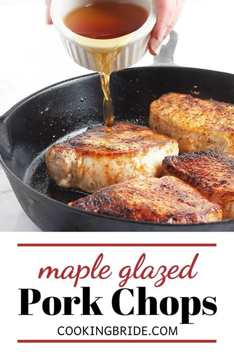 Maple glazed pork chops,seasoned with chili powder, cayenne, and maple syrup glaze, is an easy one pan meal ready in less than 30 minutes. Maple Glazed Pork Chop Recipes, Pork Chop Recipes Maple Syrup, Maple Syrup Pork Chops, Maple Syrup Uses, Maple Glazed Pork Chops, Maple Pork Chops, Glazed Pork Loin, Pork Loin Chops Recipes, Glazed Pork Chops Recipes