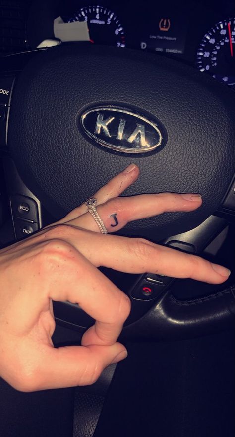 Letter Ring Tattoo Initials, J Tattoo Ring Finger, Finger Tattoos For Couples Initials, Finger Tattoos Ring Finger Tattoo, J On Ring Finger Tattoo, Husband Name Tattoo On Ring Finger, Finger Tattoos With Initials, Letter J Tattoo Finger, J On Finger Tattoo