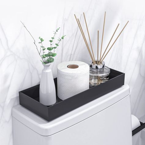 PRICES MAY VARY. 100% Solid Bamboo 【Black Modern Bathroom Decor】 Add a toilet tank tray to complete the modern bathroom decoration to make it look more presentable and perfect. Choosing to use a rectangular bamboo organizer box and place it over the toilet tank. Then you can use it to display tissue so that it will be easier to access,or display cotton, candles, house plants and others so that it will look more attractive 【Bathroom Counter & Wall/Drawer Organizer】 Guest towel,countertop canister Decor Dresser Top, Toilet Tank Tray, Bathroom Tray Decor, Simple Toilet, Modern Black Bathroom, Bathroom Vanity Tray, Black Bathroom Decor, Bathroom Counter Decor, Bathroom Decor Sets