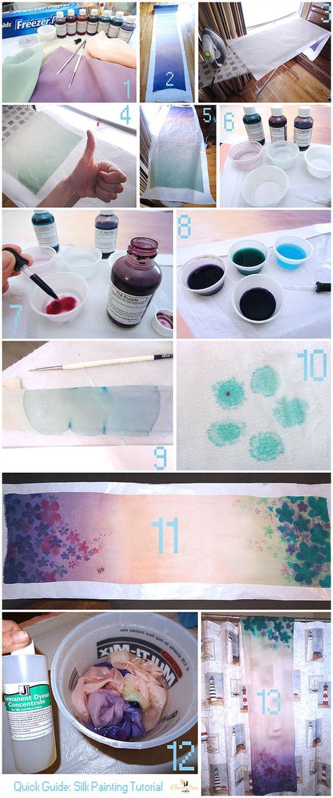 Simple tutorial for silk painting! by Elysium-Sans Silk Painting Techniques, Ebru Art, Natural Dyeing, Painted Scarf, Silk Scarf Painting, Silk Art, Hand Painted Silk Scarf, Screenprinting, Hand Painted Silk