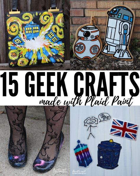 Plaid crafts giveaway with fifteen geekery inspired crafts roundup of doctor who, galaxy, star wars, sherlock, and other fandoms. Geek Costume, Plaid Crafts, Diy Geek, Best Christmas Books, Doctor Who Crafts, Geek Diy, Geeky Craft, Nerd Crafts, Crochet Geek