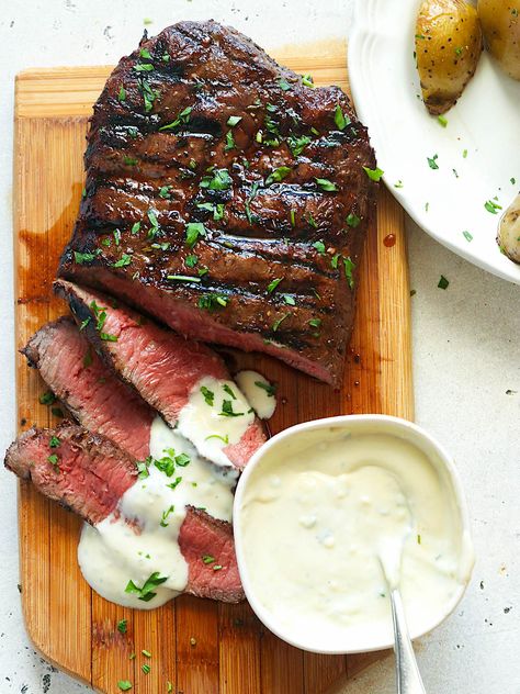 Grilled Flat Iron Steak Recipe - feedthegrill.com Flat Iron Steak Dinner Ideas, Grilling Flat Iron Steak, Flatiron Steak Marinade, Flat Iron Recipes, Flank Steak Recipes Cast Iron, Plank Steak Recipes, Beef Chuck Flat Iron Steak Recipes, Flat Iron Steak Recipes Grilled, Marinade For Flat Iron Steak