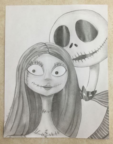 My drawing of Sally and Jack Jack And Sally Drawing Sketches, Jack And Sally Sketch, Jack And Sally Drawing Easy, Sally And Jack Drawing, Jack And Sally Drawings, Jack Skellington And Sally Drawing, Drawing Jack Skellington, Drawing Ideas Characters, Jake And Sally