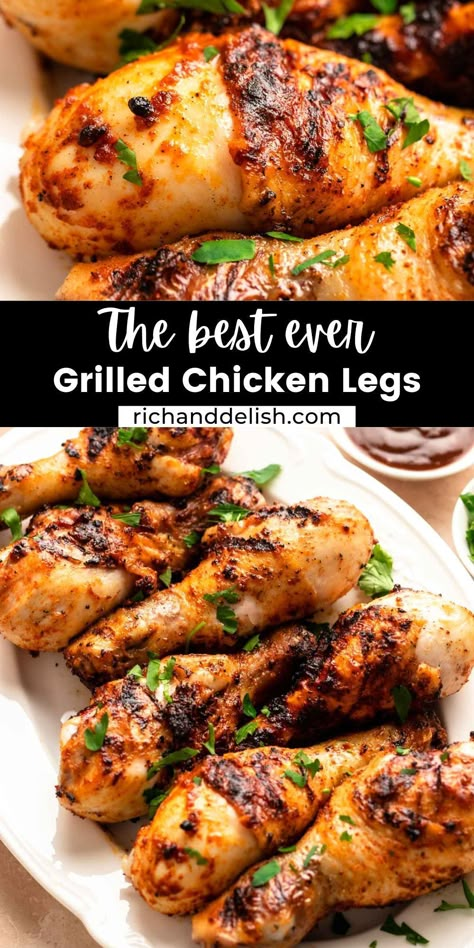 These grilled chicken legs are the perfect recipe for flavorful, crispy, and tender chicken drumsticks for your summer BBQ! Grilled Chicken Recipes Drumsticks, Best Chicken Leg Marinade, Bbq Chicken Drumsticks Marinade, Best Grilled Chicken Leg Recipe, Chicken Legs Blackstone, Chicken Drumsticks Marinade Grilled, Grilled Chicken Leg Recipes Marinade, Best Grilled Chicken Drumsticks, Best Chicken Drumstick Marinade