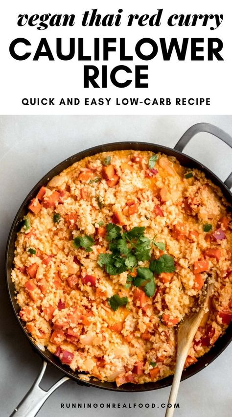 An easy Vegan Curried Cauliflower Rice Recipe made with Red Curry Paste and Coconut Milk. Quick and easy!  #lowcarbvegan #lowcarbrecipes #cauliflowerrice #curry Red Curry Cauliflower, Curry Cauliflower Rice, Easy Vegan Curry, Curry Cauliflower, Cauliflower Rice Recipe, Curried Cauliflower, Healthy Cheese, Cauliflower Rice Recipes, Cauliflower Curry