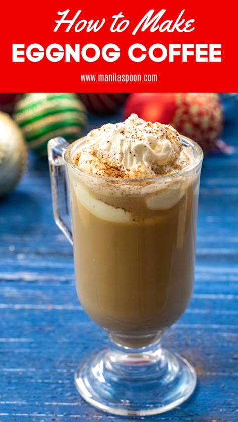 Fancy Beverages, Eggnog Latte Recipe, Make Eggnog, Eggnog Coffee, How To Make Eggnog, Eggnog Latte, Easy Eggnog, Holiday Challenge, Homemade Eggnog