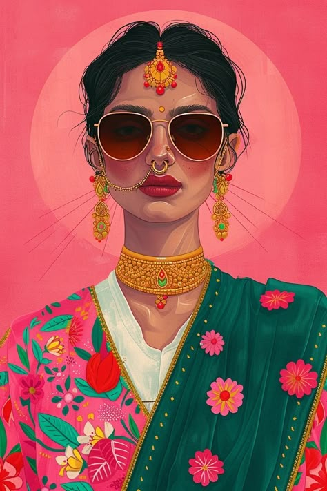 Indian Women Illustration, Indian Illustration Art, Indian Abstract Art, Indian Woman Illustration, Indian Girl Illustration, Abstract Fashion Illustration, Desi Illustration, Minimal Digital Art, Indian Graphic Design