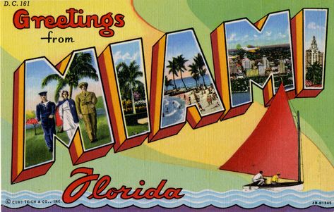 Miami Vintage, Florida Poster, Vintage Miami, Big Letters, Old Florida, Vintage Florida, Art House, Sunshine State, Large Letters