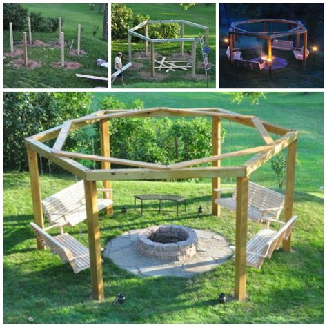 DIY Porch Swing Fire Pit....these are awesome DIY Pallet & Wood Ideas! Pallet Fire Pit, Fire Pit Swings, Diy Porch Swing, Fire Pit Furniture, Pallet Patio, Patio Fire Pit, Diy Porch, Fire Pit Designs, Hay Bales