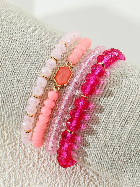 Pink Beaded Bracelets, Rose Fushia, Bracelets Design, Crystal Resin, Magical Gift, Pink Collar, Pink Collars, Stackable Bracelets, Watches Women Fashion