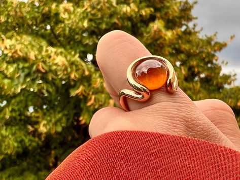 Hessonite Garnet Solid Gold Open Wave Ring, 9k, 14k, 18k Solid Rose Gold, Statement Ring, Cocktail Ring, Handmade Fine Jewelry - Etsy Hong Kong Garnet Cabochon Ring, Garnet Gem, Gold Statement Ring, Hessonite Garnet, Handmade Fine Jewelry, Wave Ring, Cabochon Ring, Mens Ring, Pinky Ring