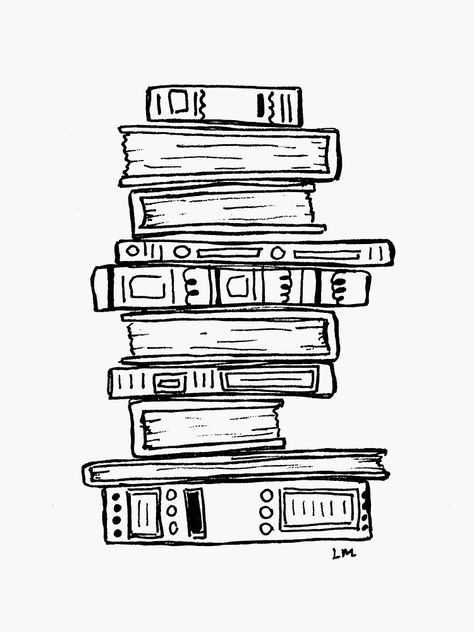 "Stack of Books" Sticker by lauramaxwell | Redbubble Black And White Books, Art Print Black And White, Pile Of Books, Art Library, White Books, Book Wall, Book Tshirts, Drawing Tutorial Easy, Library Decor