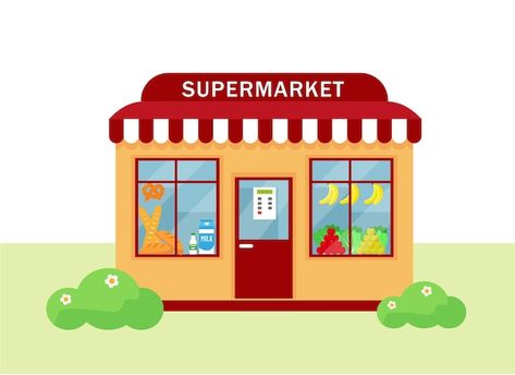 Supermarket Cartoon, Fish Monger, Grocery Basket, Grocery Market, Grocery Supermarket, Shop Facade, Fruit Icons, Outdoor Awnings, Food Cartoon